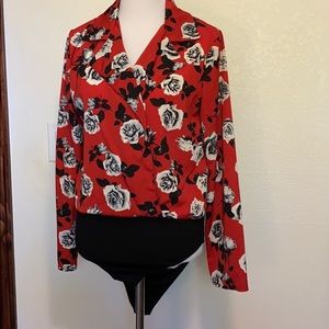 Red black and white body suit